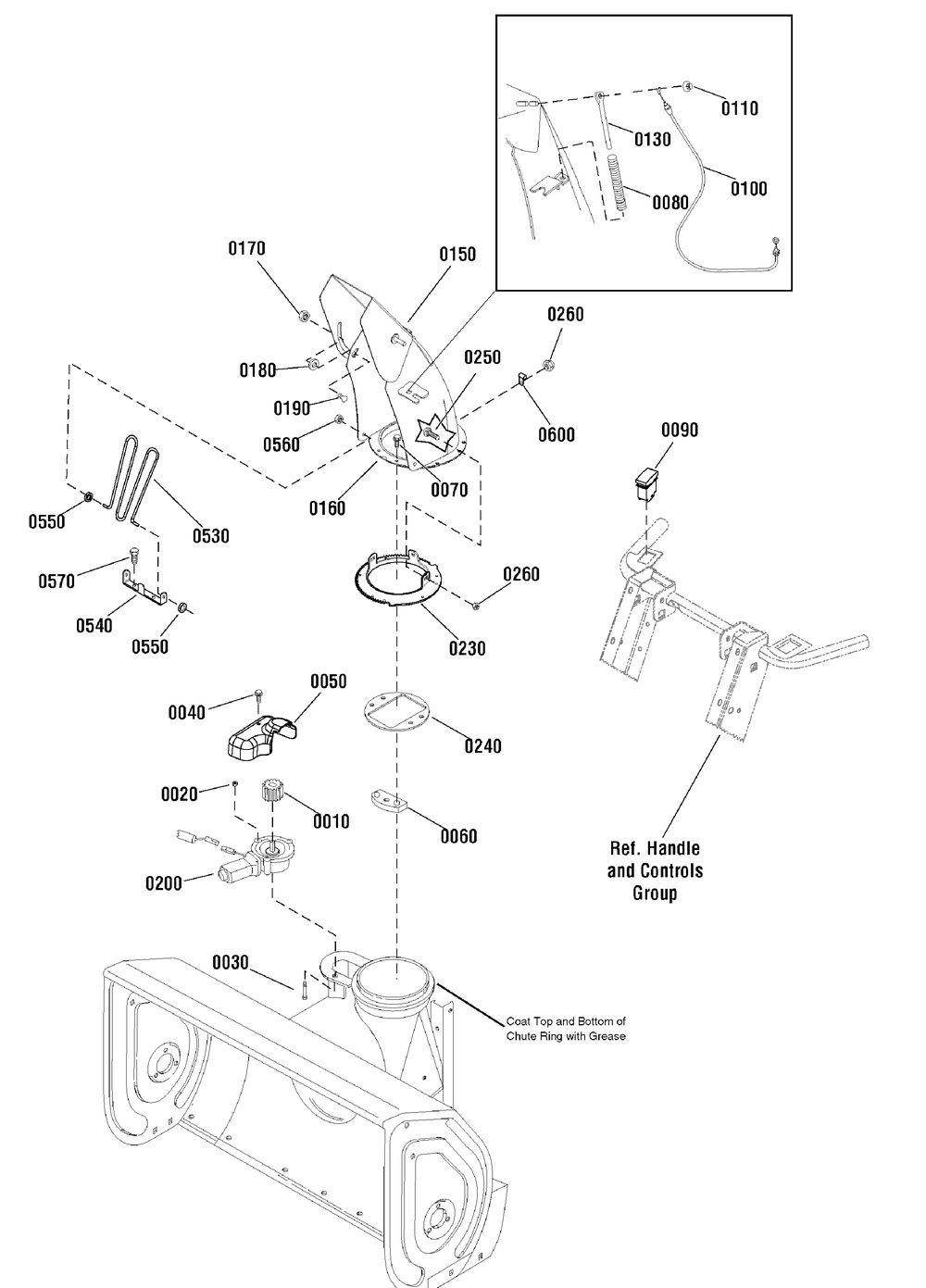 Discharge Chute Group Diagram and Parts List for 1695868-CM741450H 2010 Briggs and Stratton Snow Blower